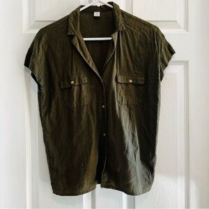 Old Navy Olive Cap Sleeve Linen Blend Button-Up Shirt XS/S
